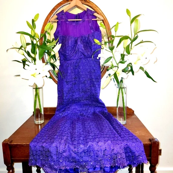 No brand | Dresses | Lacey Royal Purple Flowered Gown | Poshmark